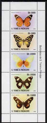 St Thomas & Prince Islands 2007 Butterflies perf sheetlet containing 5 values unmounted mint