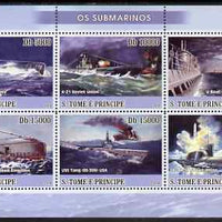 St Thomas & Prince Islands 2008 Submarines perf sheetlet containing 6 values unmounted mint