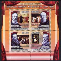St Thomas & Prince Islands 2008 Death Centenary of Rimsky-Korsakov perf sheetlet containing 4 values unmounted mint