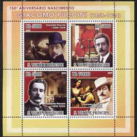 St Thomas & Prince Islands 2008 150th Birth Anniversary of Puccini perf sheetlet containing 4 values unmounted mint