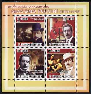 St Thomas & Prince Islands 2008 150th Birth Anniversary of Puccini perf sheetlet containing 4 values unmounted mint