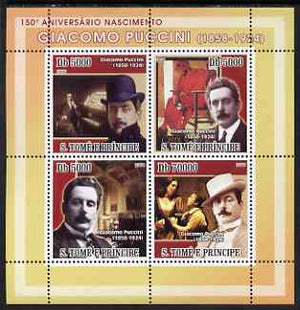 St Thomas & Prince Islands 2008 150th Birth Anniversary of Puccini perf sheetlet containing 4 values unmounted mint