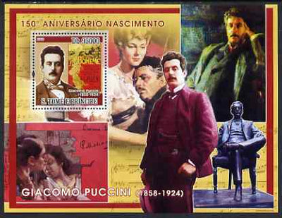 St Thomas & Prince Islands 2008 150th Birth Anniversary of Puccini perf s/sheet containing 1 value unmounted mint