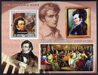 St Thomas & Prince Islands 2008 180th Death Anniversary of Schubert perf s/sheet containing 1 value unmounted mint