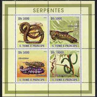 St Thomas & Prince Islands 2008 Snakes perf sheetlet containing 4 values unmounted mint