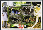 Madagascar 1999 Butterflies perf sheetlet containing 4 values with Japex 99 imprint in margin unmounted mint. Note this item is privately produced and is offered purely on its thematic appeal