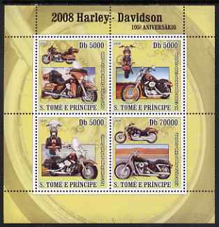 St Thomas & Prince Islands 2008 150th Anniversary of Harley Davidson perf sheetlet containing 4 values unmounted mint