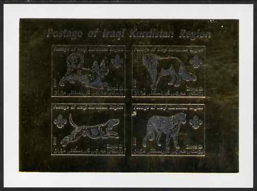 Iraqi Kurdistan Region 2007 Dogs silver on gold imperf deluxe card containing 4 values each with Scout Logo
