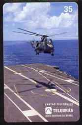 Telephone Card - Brazil 35 units phone card showing Helicopter landing on Aircraft Carrier