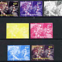 St Vincent - Grenadines 1987 Marine Life 45c Banded Coral Shrimp - the set of 7 imperf progressive proofs comprising the 4 individual colours plus 2, 3 & all 4-colour composites, unmounted mint, as SG 542