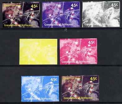 St Vincent - Grenadines 1987 Marine Life 45c Banded Coral Shrimp - the set of 7 imperf progressive proofs comprising the 4 individual colours plus 2, 3 & all 4-colour composites, unmounted mint, as SG 542