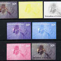 St Vincent - Grenadines 1987 Marine Life 50c Arrow Crab & Flamingo Tongue - the set of 7 imperf progressive proofs comprising the 4 individual colours plus 2, 3 & all 4-colour composites, unmounted mint, as SG 543