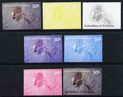 St Vincent - Grenadines 1987 Marine Life 50c Arrow Crab & Flamingo Tongue - the set of 7 imperf progressive proofs comprising the 4 individual colours plus 2, 3 & all 4-colour composites, unmounted mint, as SG 543