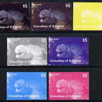 St Vincent - Grenadines 1987 Marine Life $5 Spotted Moray Eel - the set of 7 imperf progressive proofs comprising the 4 individual colours plus 2, 3 & all 4-colour composites, unmounted mint, as SG 545