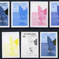 St Vincent 1988 Tourism 10c Windsurfing - the set of 7 imperf progressive proofs comprising the 4 individual colours plus 2, 3 & all 4-colour composites, unmounted mint, as SG 1133