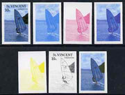St Vincent 1988 Tourism 10c Windsurfing - the set of 7 imperf progressive proofs comprising the 4 individual colours plus 2, 3 & all 4-colour composites, unmounted mint, as SG 1133