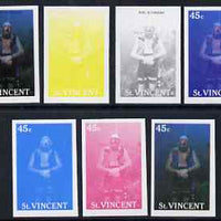 St Vincent 1988 Tourism 45c Scuba Diving - the set of 7 imperf progressive proofs comprising the 4 individual colours plus 2, 3 & all 4-colour composites, unmounted mint, as SG 1134