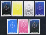 St Vincent 1988 Tourism 45c Scuba Diving - the set of 7 imperf progressive proofs comprising the 4 individual colours plus 2, 3 & all 4-colour composites, unmounted mint, as SG 1134
