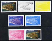 St Vincent 1988 Tourism 65c Aerial View of Young Island - the set of 7 imperf progressive proofs comprising the 4 individual colours plus 2, 3 & all 4-colour composites, unmounted mint, as SG 1135