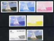 St Vincent 1988 Tourism $5 Cruising Yacht - the set of 7 imperf progressive proofs comprising the 4 individual colours plus 2, 3 & all 4-colour composites, unmounted mint, as SG 1136