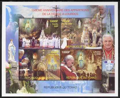 Chad 2008 150th Anniversary of the Apparition at Lourdes perf sheet containing 4 values, unmounted mint. Note this item is privately produced and is offered purely on its thematic appeal