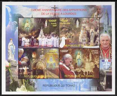 Chad 2008 150th Anniversary of the Apparition at Lourdes perf sheet containing 4 values, unmounted mint. Note this item is privately produced and is offered purely on its thematic appeal