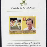 St Vincent - Grenadines 1984 Cricketers #1 D Underwood 30c se-tenant imperf pair mounted on Format International proof card (as SG 297a)