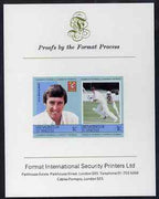 St Vincent - Grenadines 1984 Cricketers #1 R A Woolmer 1c se-tenant imperf pair mounted on Format International proof card (as SG 291a)