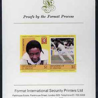 St Vincent - Grenadines 1984 Cricketers #1 E A Baptiste $1 se-tenant imperf pair mounted on Format International proof card (as SG 301a)