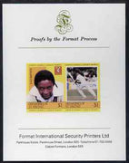 St Vincent - Grenadines 1984 Cricketers #1 E A Baptiste $1 se-tenant imperf pair mounted on Format International proof card (as SG 301a)