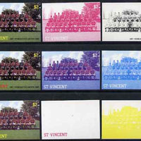 St Vincent 1987 English Football teams $2 Manchester United - the set of 9 imperf progressive proofs comprising the 5 individual colours plus 2, 3, 4 & all 5-colour composites, unmounted mint, as SG 1091
