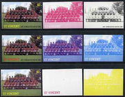 St Vincent 1987 English Football teams $2 Manchester United - the set of 9 imperf progressive proofs comprising the 5 individual colours plus 2, 3, 4 & all 5-colour composites, unmounted mint, as SG 1091