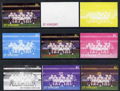 St Vincent 1987 English Football teams $2 Tottenham Hotspur - the set of 9 imperf progressive proofs comprising the 5 individual colours plus 2, 3, 4 & all 5-colour composites, unmounted mint, as SG 1092