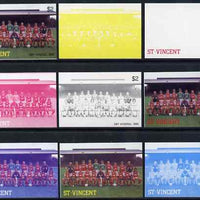 St Vincent 1987 English Football teams $2 Arsenal - the set of 9 imperf progressive proofs comprising the 5 individual colours plus 2, 3, 4 & all 5-colour composites, unmounted mint, as SG 1093