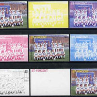 St Vincent 1987 English Football teams $2 Leeds United - the set of 9 imperf progressive proofs comprising the 5 individual colours plus 2, 3, 4 & all 5-colour composites, unmounted mint, as SG 1097