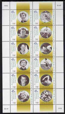 Australia 1998 Australian Legends (2nd series) Olympic Gold Medal Winners perf sheetlet of 12 unmounted mint, SG1731a