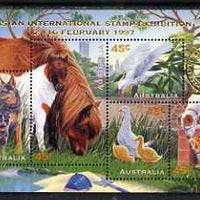 Australia 1997 Pets m/sheet opt'd for 11th Asian International Stamp Exhibition Hong Kong, SG MS 1651var unmounted mint