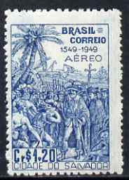 Brazil 1949 De Souza meeting Indians 1cr20 from Founding of Bahia set of 2, unmounted mint but few gum wrinkles, SG 787