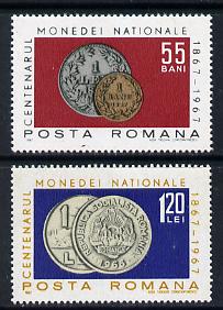 Rumania 1967 Centenary of Monetary System set of 2 unmounted mint, SG 3463-64, Mi 2589-90