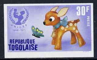 Togo 1971 Toy 'Bambi' and Butterfly 30f IMPERF from UNICEF set, unmounted mint as SG 849