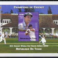Chad 2002 Cricket World Cup perf m/sheet #1 showing Adam Gilchrist unmounted mint. Note this item is privately produced and is offered purely on its thematic appeal.