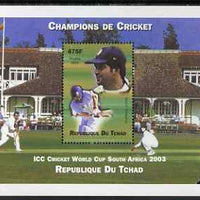 Chad 2002 Cricket World Cup perf m/sheet #4 showing Sachin Tendulkar unmounted mint. Note this item is privately produced and is offered purely on its thematic appeal.