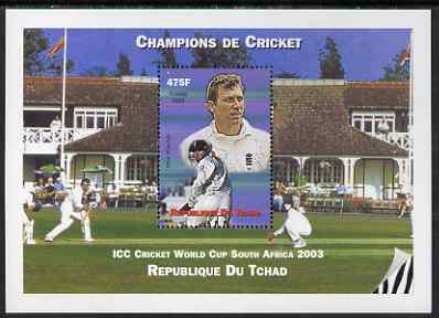 Chad 2002 Cricket World Cup perf m/sheet #6 showing Mike Atherton unmounted mint. Note this item is privately produced and is offered purely on its thematic appeal.