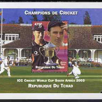 Chad 2002 Cricket World Cup perf m/sheet #9 showing Nasser Hussain unmounted mint. Note this item is privately produced and is offered purely on its thematic appeal.