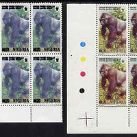 Nigeria 2008 WWF - Gorilla N20 perf essay trial with an overal bluish colour, very thick lettering and without imprint , the lower left corner block of 6 without cylinder numbers or check dots complete with normal cyl block, unmou……Details Below