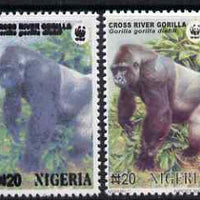 Nigeria 2008 WWF - Gorilla N20 perf essay trial with an overal bluish colour, very thick lettering and without imprint - this example unusually shows the country as XIGERIA (Broken N) complete with normal for comparison, unmounted……Details Below