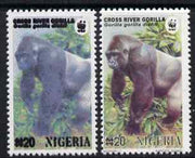 Nigeria 2008 WWF - Gorilla N20 perf essay trial with an overal bluish colour, very thick lettering and without imprint - this example unusually shows the country as XIGERIA (Broken N) complete with normal for comparison, unmounted……Details Below