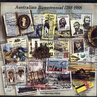 Tonga 1988 Australian Bicentenary composite perf proof sheet containing 12 values each overprinted SPECIMEN, as SG MS 989 unmounted mint