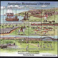 Tonga - Niuafo'ou 1988 Australian Bicentenary composite perf proof sheet containing 12 values each overprinted SPECIMEN, unmounted mint as SG MS 107