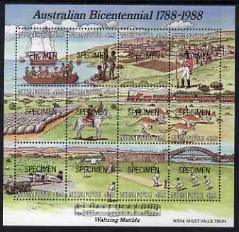 Tonga - Niuafo'ou 1988 Australian Bicentenary composite perf proof sheet containing 12 values each overprinted SPECIMEN, unmounted mint as SG MS 107